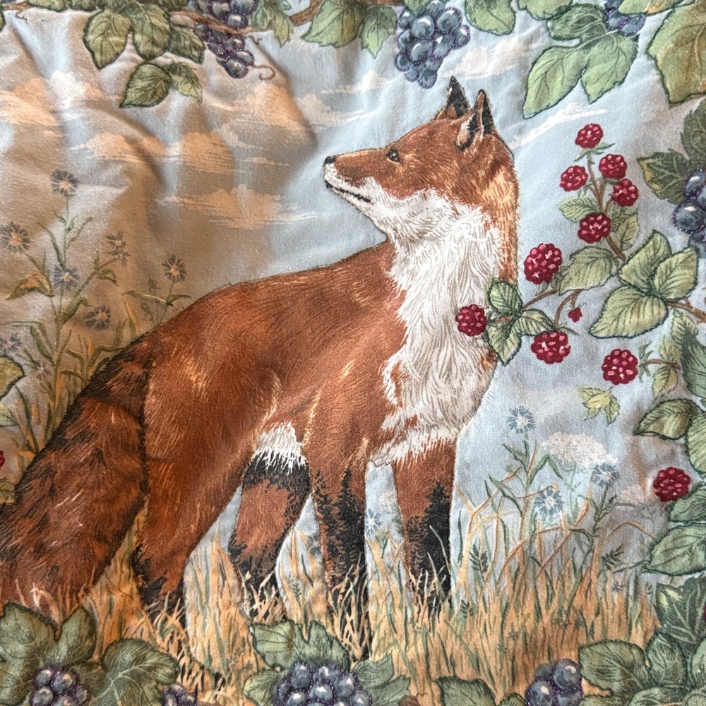 Upcycled Red Sweatshirt With Large Fox Design Patchwork Print - Picture 2 of 7